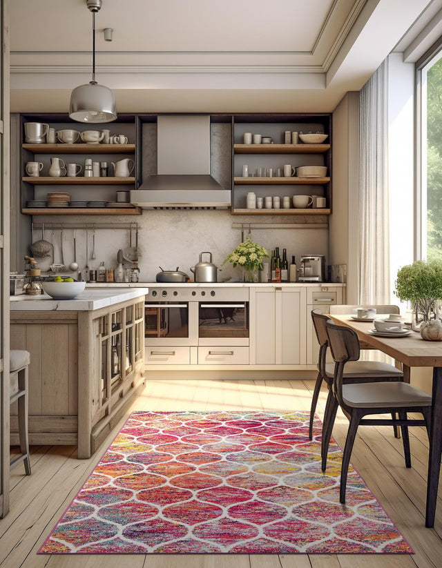 Multicolor 3' 1 x 5' 3 Trellis Frieze Rectangle Area Rug Geometric Modern Unique Stain Resistant Easy Clean Carpet for Living, Dining, Bedrooms, Office for Sale at Rug Engine