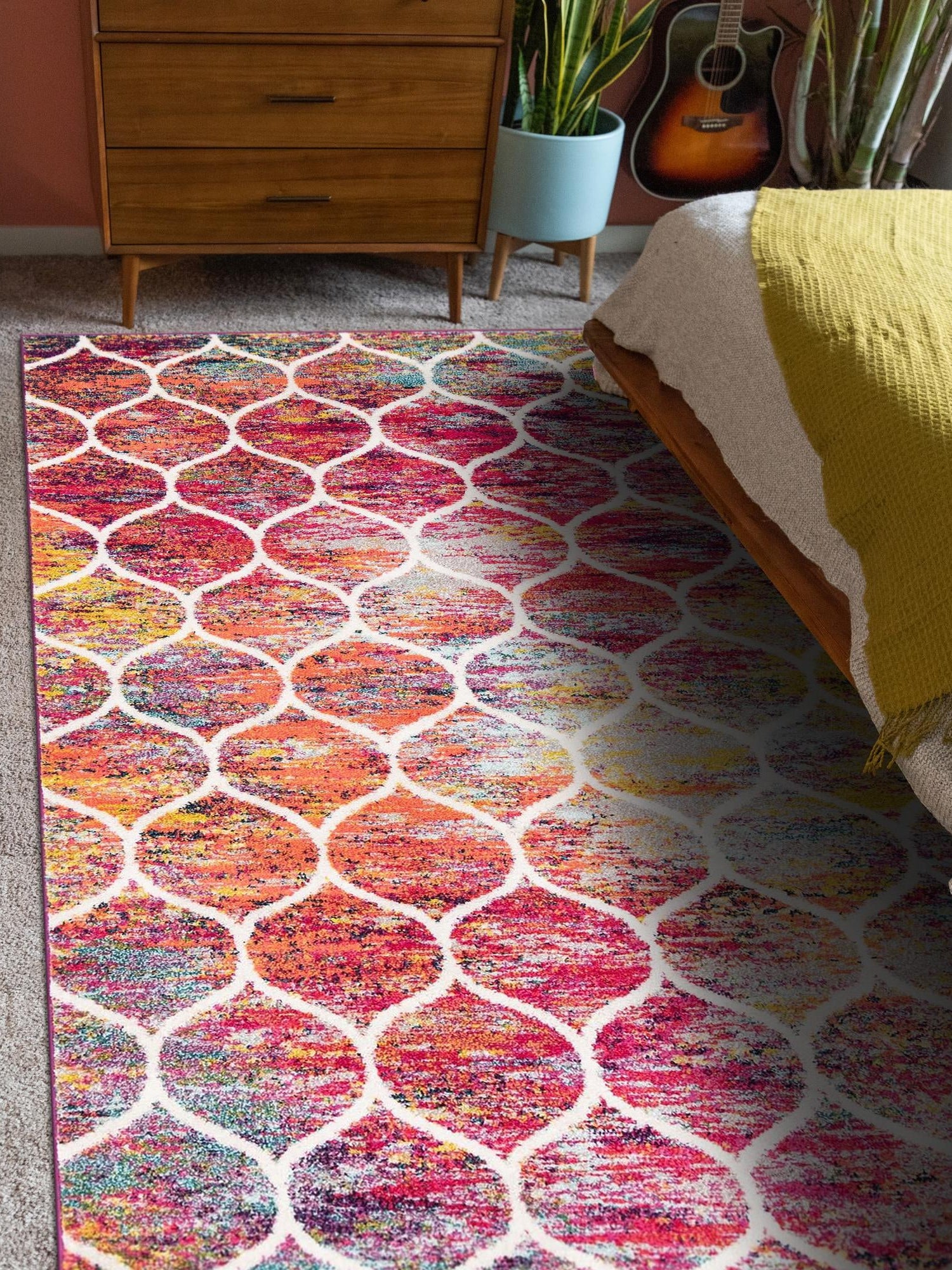 Multicolor 7' 10 x 10' Trellis Frieze Rectangle Area Rug Geometric Modern Unique Stain Resistant Easy Clean Carpet for Living, Dining, Bedrooms, Office for Sale at Rug Engine
