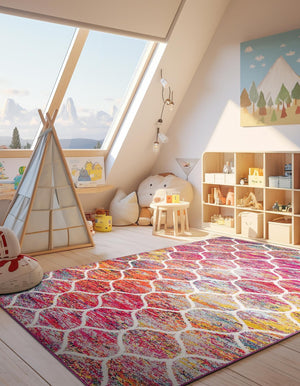 Multicolor 2' x 3' 1 Trellis Frieze Rectangle Area Rug Geometric Modern Unique Stain Resistant Easy Clean Carpet for Living, Dining, Bedrooms, Office for Sale at Rug Engine