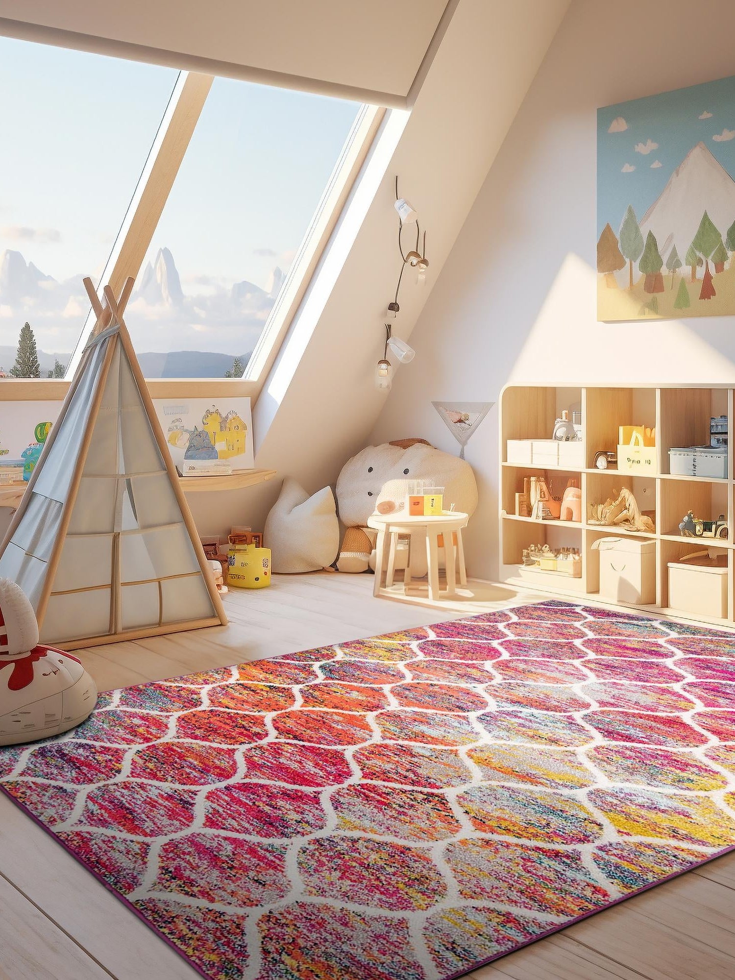 Multicolor 7' 10 x 10' Trellis Frieze Rectangle Area Rug Geometric Modern Unique Stain Resistant Easy Clean Carpet for Living, Dining, Bedrooms, Office for Sale at Rug Engine