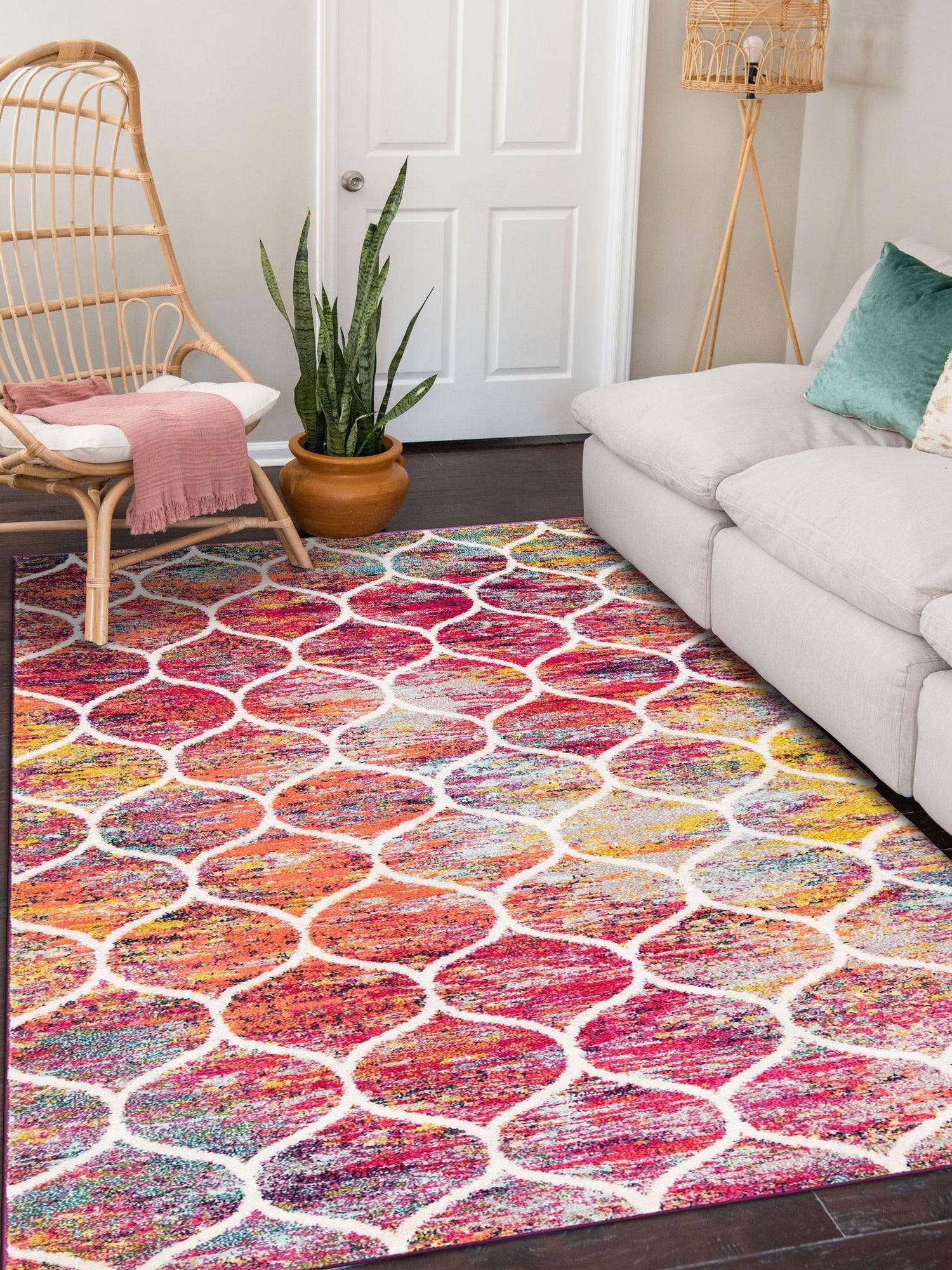 Multicolor 7' 1 x 10' Trellis Frieze Rectangle Area Rug Geometric Modern Unique Stain Resistant Easy Clean Carpet for Living, Dining, Bedrooms, Office for Sale at Rug Engine