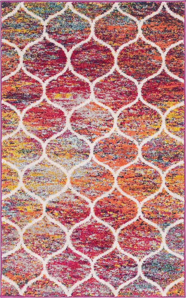 Multicolor 3' 1 x 5' 3 Trellis Frieze Rectangle Area Rug Geometric Modern Unique Stain Resistant Easy Clean Carpet for Living, Dining, Bedrooms, Office for Sale at Rug Engine