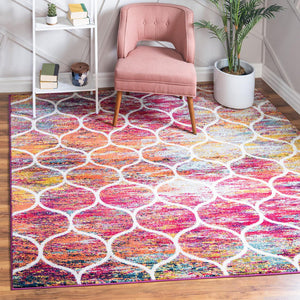 Multicolor 7' 1 x 7' 1 Trellis Frieze Square Area Rug Geometric Modern Unique Stain Resistant Easy Clean Carpet for Living, Dining, Bedrooms, Office for Sale at Rug Engine