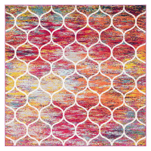 Multicolor 7' 10 x 7' 10 Trellis Frieze Square Area Rug Geometric Modern Unique Stain Resistant Easy Clean Carpet for Living, Dining, Bedrooms, Office for Sale at Rug Engine