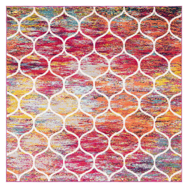 Multicolor 7' 10 x 7' 10 Trellis Frieze Square Area Rug Geometric Modern Unique Stain Resistant Easy Clean Carpet for Living, Dining, Bedrooms, Office for Sale at Rug Engine