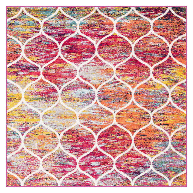Multicolor 7' 1 x 7' 1 Trellis Frieze Square Area Rug Geometric Modern Unique Stain Resistant Easy Clean Carpet for Living, Dining, Bedrooms, Office for Sale at Rug Engine