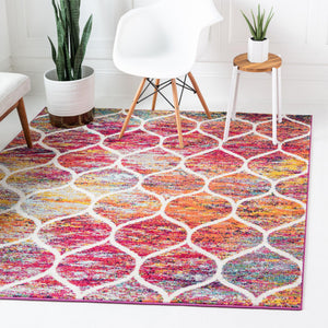 Multicolor 3' 1 x 3' 1 Trellis Frieze Square Area Rug Geometric Modern Unique Stain Resistant Easy Clean Carpet for Living, Dining, Bedrooms, Office for Sale at Rug Engine