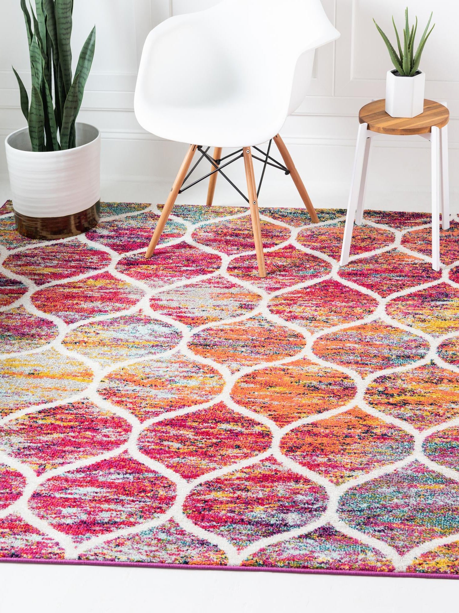 Multicolor 5' 3 x 5' 3 Trellis Frieze Square Area Rug Geometric Modern Unique Stain Resistant Easy Clean Carpet for Living, Dining, Bedrooms, Office for Sale at Rug Engine