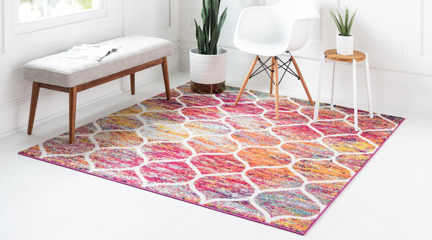 Multicolor 3' 1 x 3' 1 Trellis Frieze Square Area Rug Geometric Modern Unique Stain Resistant Easy Clean Carpet for Living, Dining, Bedrooms, Office for Sale at Rug Engine