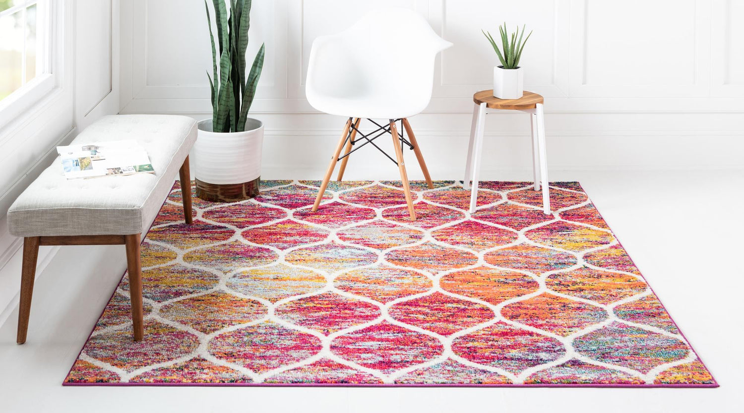 Multicolor 7' 1 x 7' 1 Trellis Frieze Square Area Rug Geometric Modern Unique Stain Resistant Easy Clean Carpet for Living, Dining, Bedrooms, Office for Sale at Rug Engine
