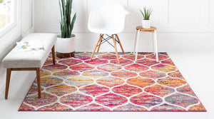 Multicolor 7' 1 x 7' 1 Trellis Frieze Square Area Rug Geometric Modern Unique Stain Resistant Easy Clean Carpet for Living, Dining, Bedrooms, Office for Sale at Rug Engine