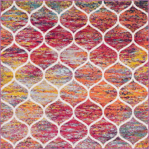 Multicolor 5' 3 x 5' 3 Trellis Frieze Square Area Rug Geometric Modern Unique Stain Resistant Easy Clean Carpet for Living, Dining, Bedrooms, Office for Sale at Rug Engine