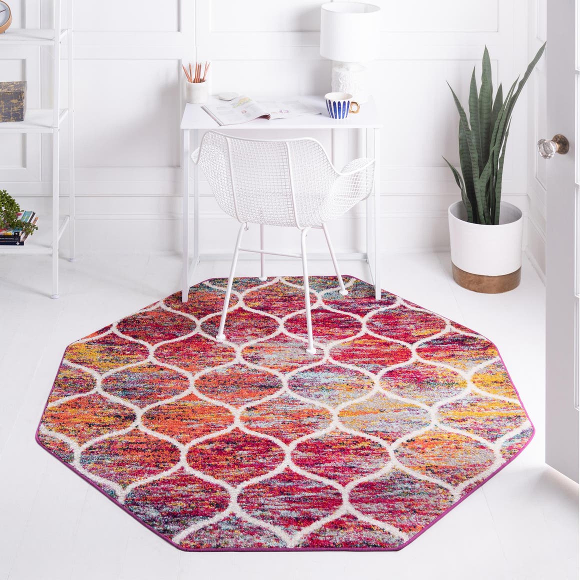 Multicolor 6' 1 x 6' 1 Trellis Frieze Octagon Area Rug Geometric Modern Unique Stain Resistant Easy Clean Carpet for Living, Dining, Bedrooms, Office for Sale at Rug Engine