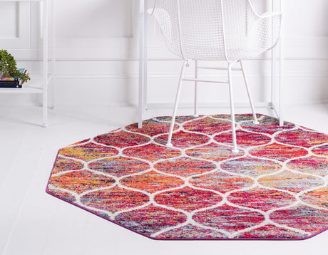 Multicolor 7' 1 x 7' 1 Trellis Frieze Octagon Area Rug Geometric Modern Unique Stain Resistant Easy Clean Carpet for Living, Dining, Bedrooms, Office for Sale at Rug Engine