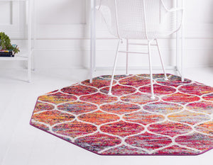 Multicolor 4' 1 x 4' 1 Trellis Frieze Octagon Area Rug Geometric Modern Unique Stain Resistant Easy Clean Carpet for Living, Dining, Bedrooms, Office for Sale at Rug Engine