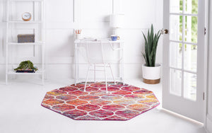 Multicolor 6' 1 x 6' 1 Trellis Frieze Octagon Area Rug Geometric Modern Unique Stain Resistant Easy Clean Carpet for Living, Dining, Bedrooms, Office for Sale at Rug Engine