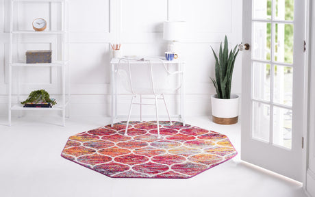Multicolor 6' 1 x 6' 1 Trellis Frieze Octagon Area Rug Geometric Modern Unique Stain Resistant Easy Clean Carpet for Living, Dining, Bedrooms, Office for Sale at Rug Engine