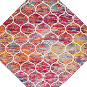 Multicolor 5' 3 x 5' 3 Trellis Frieze Octagon Area Rug Geometric Modern Unique Stain Resistant Easy Clean Carpet for Living, Dining, Bedrooms, Office for Sale at Rug Engine