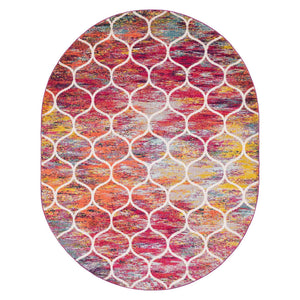 Multicolor 7' 10 x 10' Trellis Frieze Oval Area Rug Geometric Modern Unique Stain Resistant Easy Clean Carpet for Living, Dining, Bedrooms, Office for Sale at Rug Engine