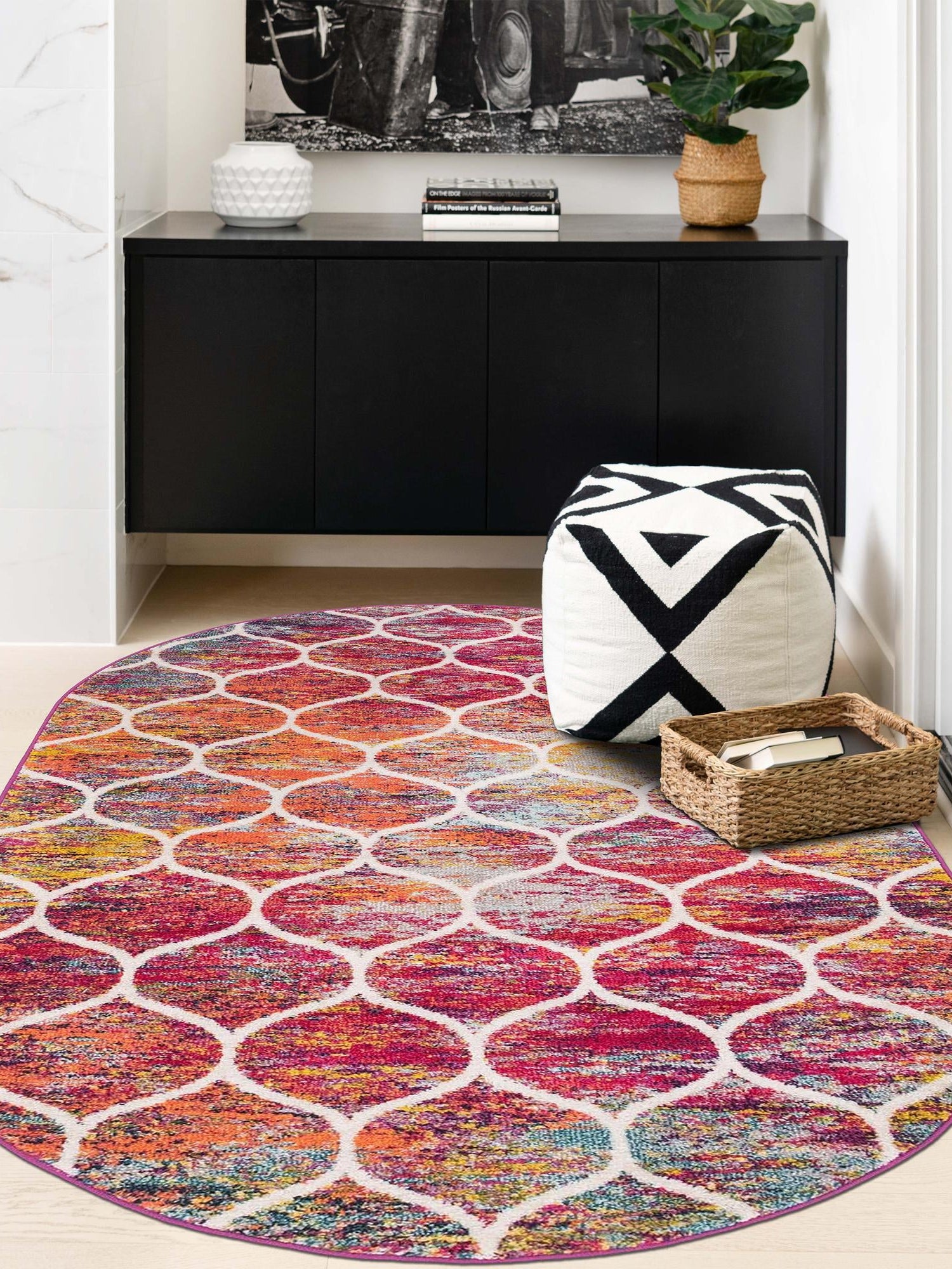 Multicolor 6' 1 x 9' Trellis Frieze Oval Area Rug Geometric Modern Unique Stain Resistant Easy Clean Carpet for Living, Dining, Bedrooms, Office for Sale at Rug Engine