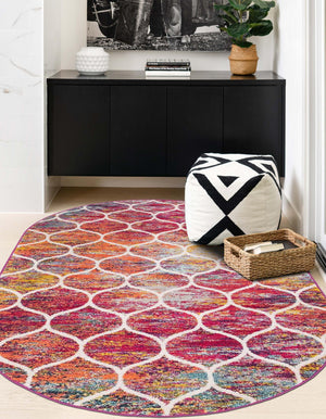 Multicolor 5' 3 x 8' Trellis Frieze Oval Area Rug Geometric Modern Unique Stain Resistant Easy Clean Carpet for Living, Dining, Bedrooms, Office for Sale at Rug Engine