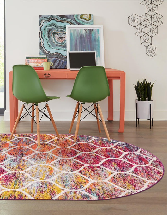 Multicolor 6' 1 x 9' Trellis Frieze Oval Area Rug Geometric Modern Unique Stain Resistant Easy Clean Carpet for Living, Dining, Bedrooms, Office for Sale at Rug Engine