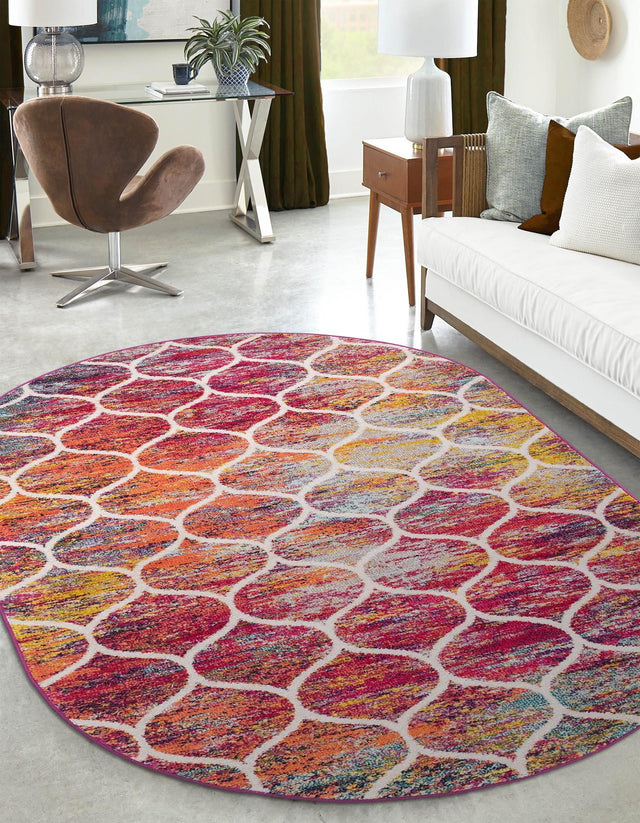 Multicolor 2' x 3' 1 Trellis Frieze Oval Area Rug Geometric Modern Unique Stain Resistant Easy Clean Carpet for Living, Dining, Bedrooms, Office for Sale at Rug Engine
