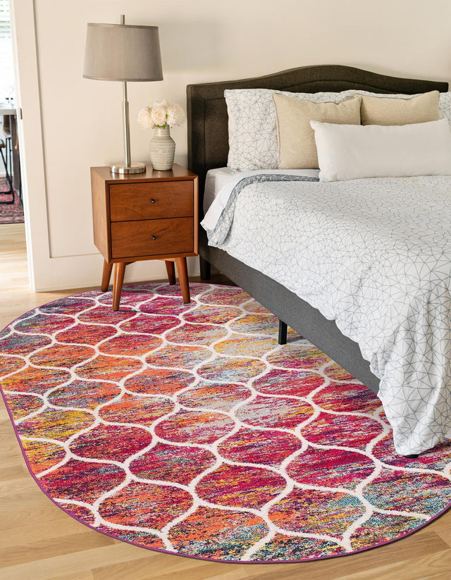 Multicolor 7' 1 x 10' Trellis Frieze Oval Area Rug Geometric Modern Unique Stain Resistant Easy Clean Carpet for Living, Dining, Bedrooms, Office for Sale at Rug Engine