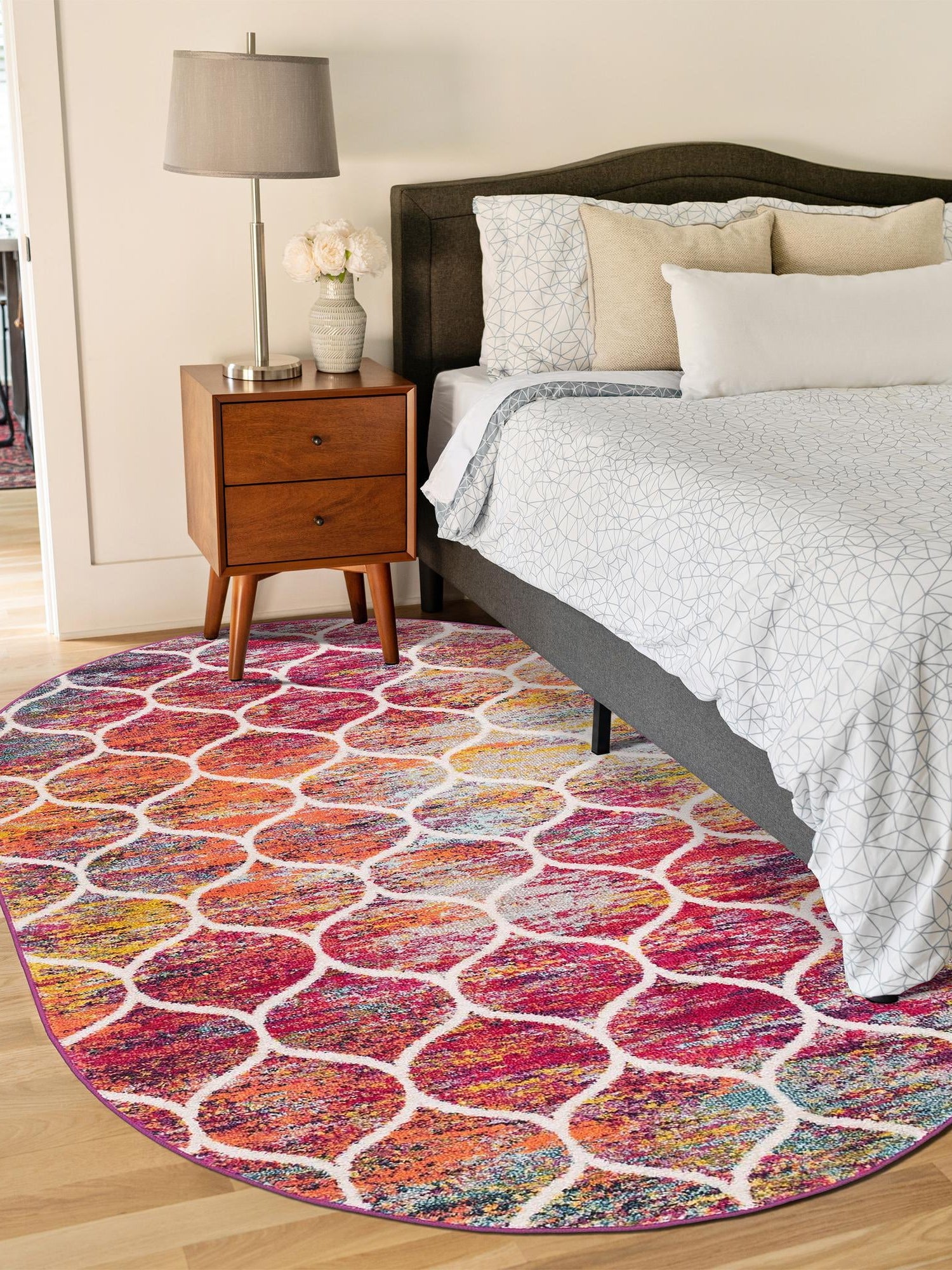 Multicolor 4' 1 x 6' 1 Trellis Frieze Oval Area Rug Geometric Modern Unique Stain Resistant Easy Clean Carpet for Living, Dining, Bedrooms, Office for Sale at Rug Engine