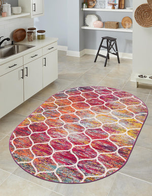 Multicolor 2' x 3' 1 Trellis Frieze Oval Area Rug Geometric Modern Unique Stain Resistant Easy Clean Carpet for Living, Dining, Bedrooms, Office for Sale at Rug Engine