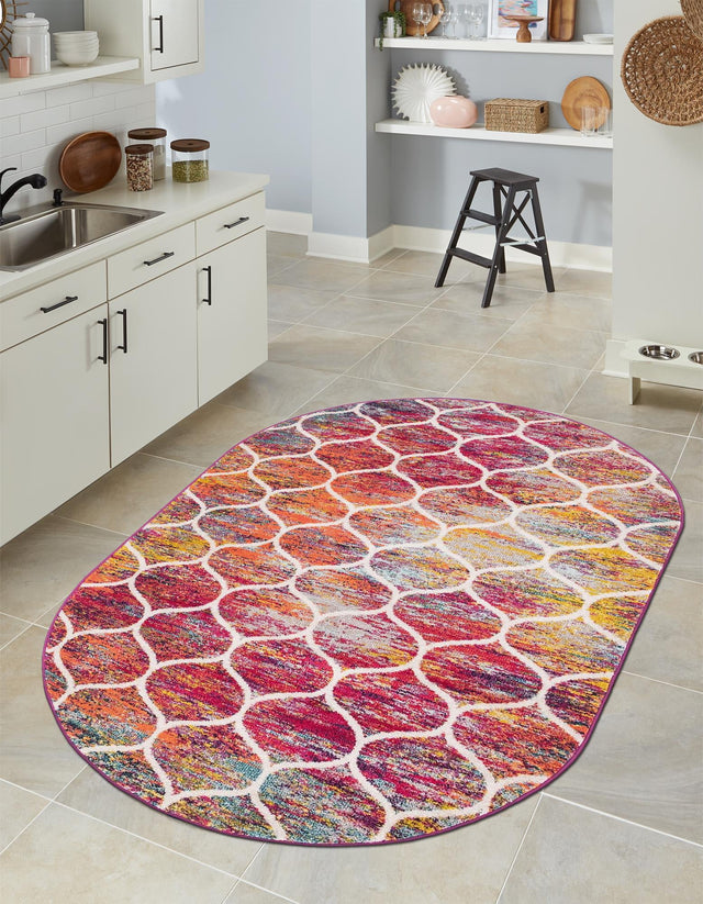 Multicolor 6' 1 x 9' Trellis Frieze Oval Area Rug Geometric Modern Unique Stain Resistant Easy Clean Carpet for Living, Dining, Bedrooms, Office for Sale at Rug Engine