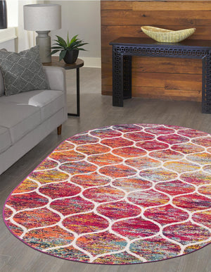 Multicolor 5' 3 x 8' Trellis Frieze Oval Area Rug Geometric Modern Unique Stain Resistant Easy Clean Carpet for Living, Dining, Bedrooms, Office for Sale at Rug Engine