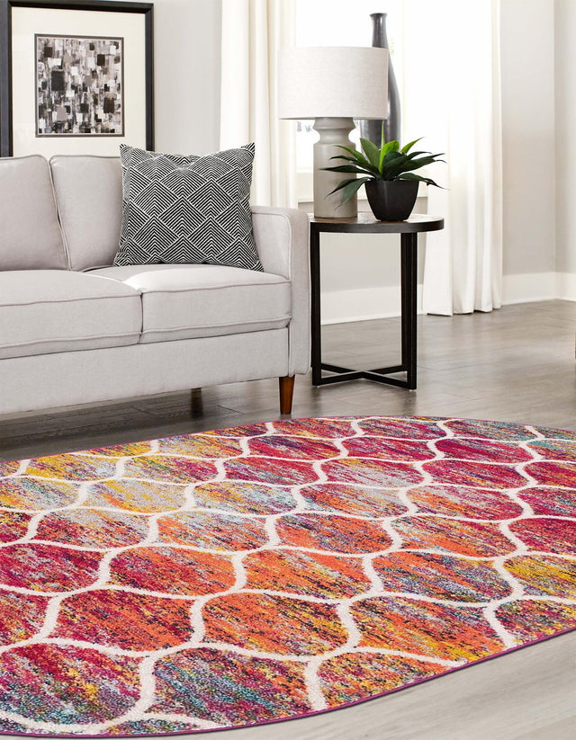 Multicolor 5' 3 x 8' Trellis Frieze Oval Area Rug Geometric Modern Unique Stain Resistant Easy Clean Carpet for Living, Dining, Bedrooms, Office for Sale at Rug Engine