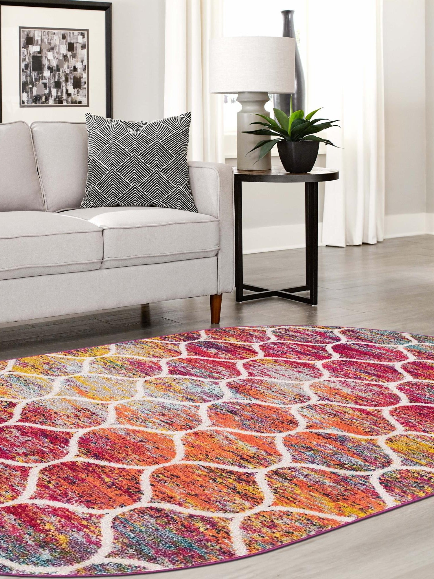 Multicolor 3' 1 x 5' 3 Trellis Frieze Oval Area Rug Geometric Modern Unique Stain Resistant Easy Clean Carpet for Living, Dining, Bedrooms, Office for Sale at Rug Engine