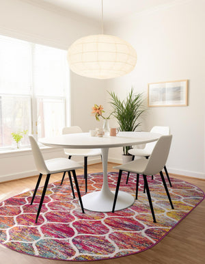 Multicolor 4' 1 x 6' 1 Trellis Frieze Oval Area Rug Geometric Modern Unique Stain Resistant Easy Clean Carpet for Living, Dining, Bedrooms, Office for Sale at Rug Engine