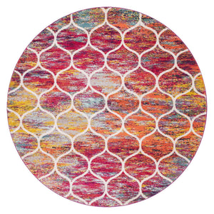 Multicolor 7' 10 x 7' 10 Trellis Frieze Round Area Rug Geometric Modern Unique Stain Resistant Easy Clean Carpet for Living, Dining, Bedrooms, Office for Sale at Rug Engine
