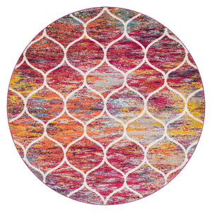 Multicolor 7' 1 x 7' 1 Trellis Frieze Round Area Rug Geometric Modern Unique Stain Resistant Easy Clean Carpet for Living, Dining, Bedrooms, Office for Sale at Rug Engine