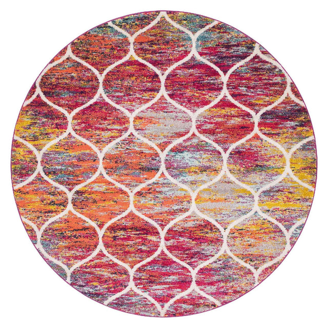 Multicolor 7' 1 x 7' 1 Trellis Frieze Round Area Rug Geometric Modern Unique Stain Resistant Easy Clean Carpet for Living, Dining, Bedrooms, Office for Sale at Rug Engine