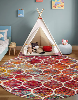 Multicolor 10' x 10' Trellis Frieze Round Area Rug Geometric Modern Unique Stain Resistant Easy Clean Carpet for Living, Dining, Bedrooms, Office for Sale at Rug Engine