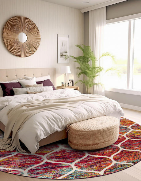 Multicolor 10' x 10' Trellis Frieze Round Area Rug Geometric Modern Unique Stain Resistant Easy Clean Carpet for Living, Dining, Bedrooms, Office for Sale at Rug Engine