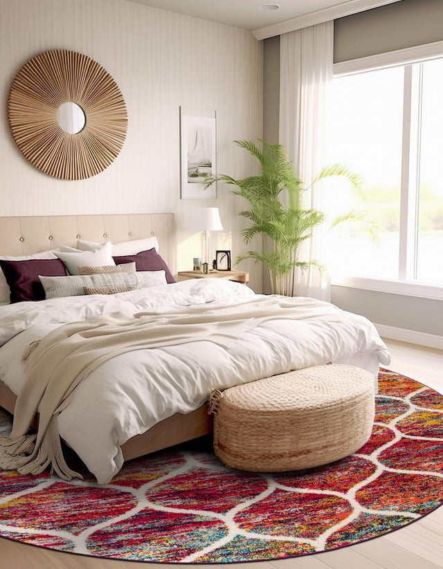 Multicolor 10' x 10' Trellis Frieze Round Area Rug Geometric Modern Unique Stain Resistant Easy Clean Carpet for Living, Dining, Bedrooms, Office for Sale at Rug Engine