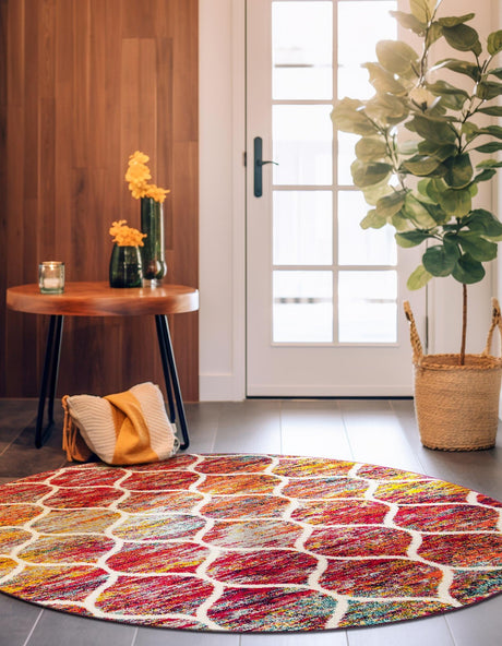 Multicolor 10' x 10' Trellis Frieze Round Area Rug Geometric Modern Unique Stain Resistant Easy Clean Carpet for Living, Dining, Bedrooms, Office for Sale at Rug Engine