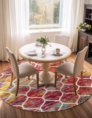 Multicolor 10' x 10' Trellis Frieze Round Area Rug Geometric Modern Unique Stain Resistant Easy Clean Carpet for Living, Dining, Bedrooms, Office for Sale at Rug Engine