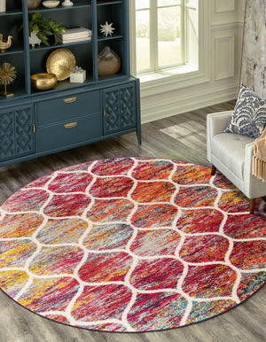 Multicolor 4' 1 x 4' 1 Trellis Frieze Round Area Rug Geometric Modern Unique Stain Resistant Easy Clean Carpet for Living, Dining, Bedrooms, Office for Sale at Rug Engine