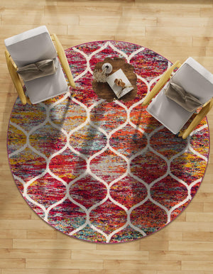Multicolor 5' 3 x 5' 3 Trellis Frieze Round Area Rug Geometric Modern Unique Stain Resistant Easy Clean Carpet for Living, Dining, Bedrooms, Office for Sale at Rug Engine