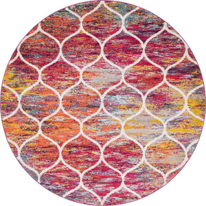 Multicolor 6' 1 x 6' 1 Trellis Frieze Round Area Rug Geometric Modern Unique Stain Resistant Easy Clean Carpet for Living, Dining, Bedrooms, Office for Sale at Rug Engine