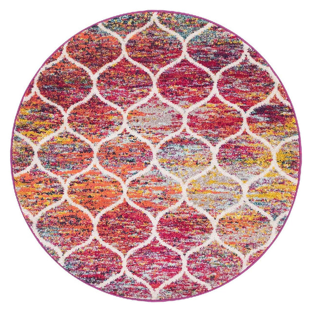 Multicolor 4' 1 x 4' 1 Trellis Frieze Round Area Rug Geometric Modern Unique Stain Resistant Easy Clean Carpet for Living, Dining, Bedrooms, Office for Sale at Rug Engine