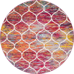 Multicolor 3' 1 x 3' 1 Trellis Frieze Round Area Rug Geometric Modern Unique Stain Resistant Easy Clean Carpet for Living, Dining, Bedrooms, Office for Sale at Rug Engine