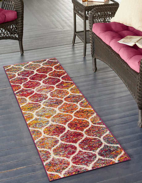 Multicolor 2' 7 x 11' Trellis Frieze Runner Area Rug Geometric Modern Unique Stain Resistant Easy Clean Carpet for Living, Dining, Bedrooms, Office for Sale at Rug Engine