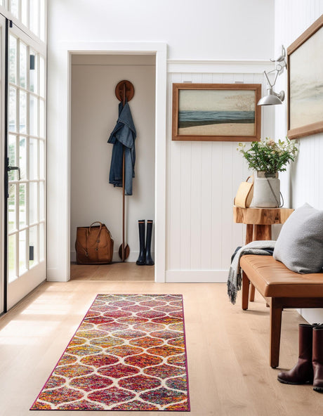 Multicolor 2' 7 x 11' Trellis Frieze Runner Area Rug Geometric Modern Unique Stain Resistant Easy Clean Carpet for Living, Dining, Bedrooms, Office for Sale at Rug Engine